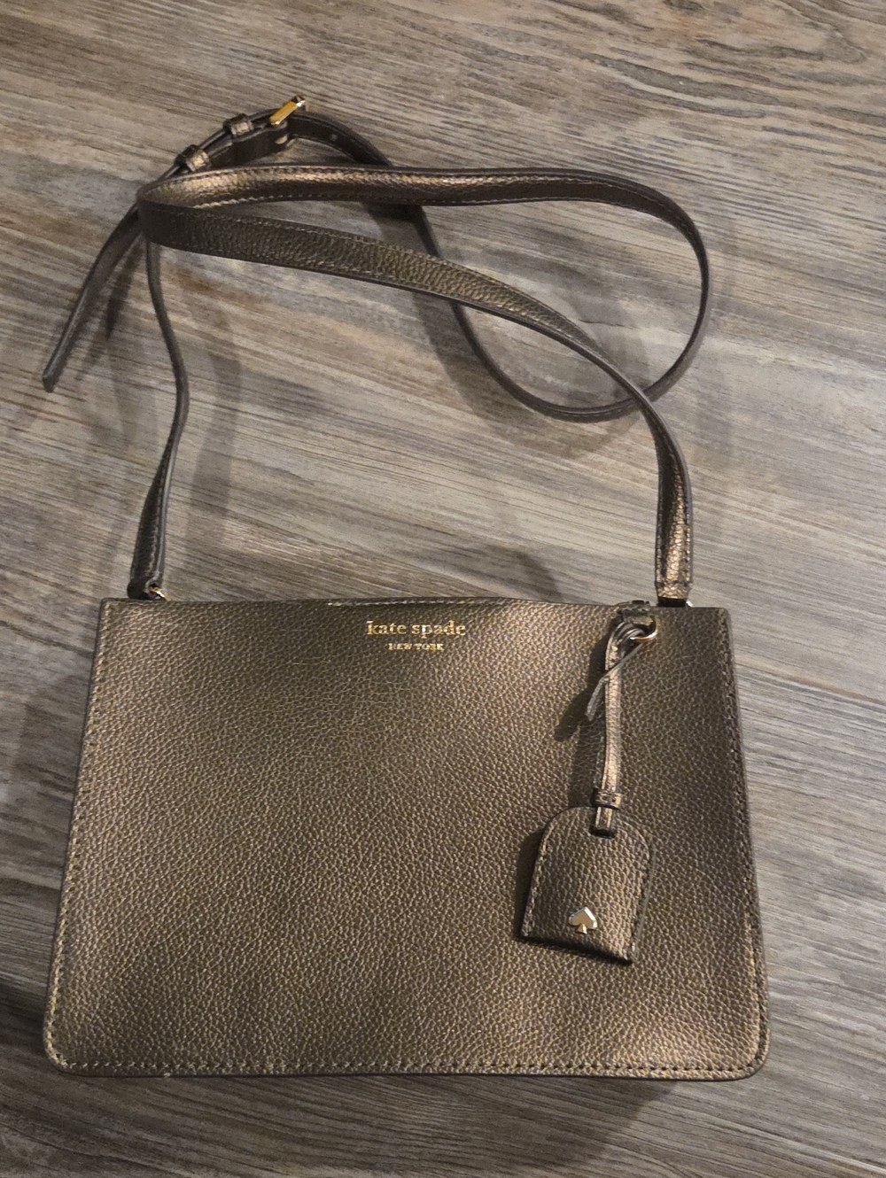 kate spade Metallic Bronze Pebbled Leather Crossbody Bag with Gold Hardware